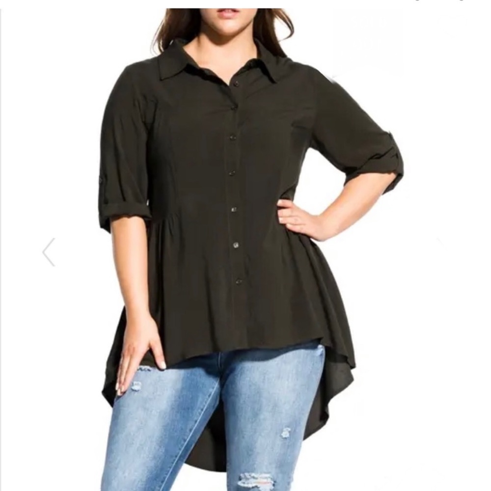 City Chic high low button down top